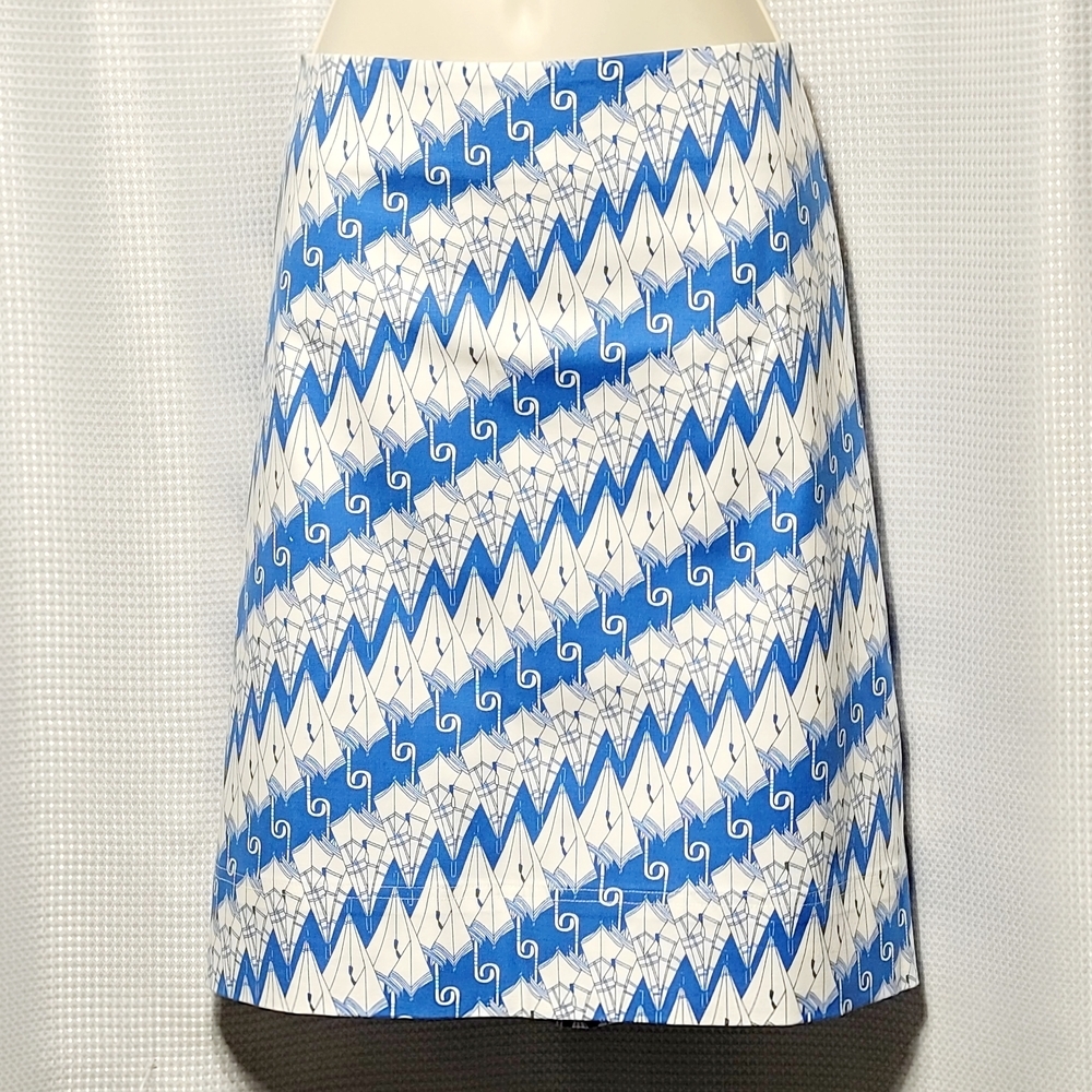 NWT Talbots Blue & White Umbrella Print Stretch A- Skirt Women's (18)